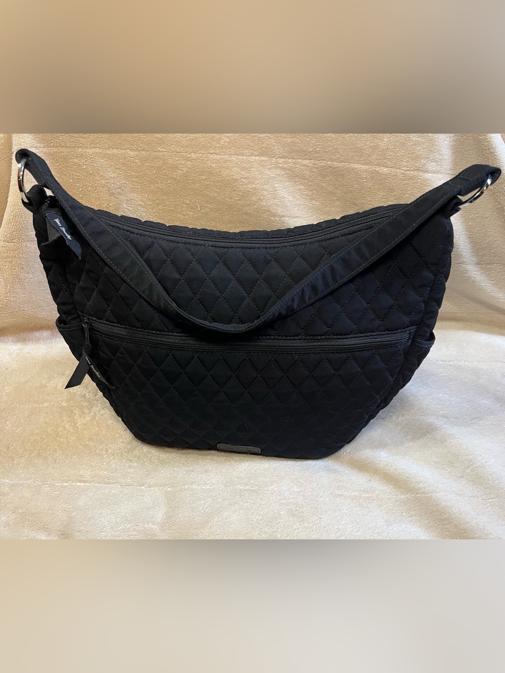 Retired Vera Bradley Go Ahead Shoulder Bag Black Quilted Cotton Red Roses Lining